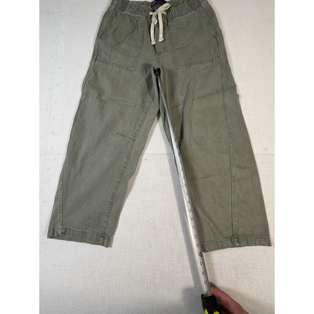 GAP Denim Pull-On Barrel Pants Olive Green Wide Leg Drawstring Size M - Picture 6 of 7